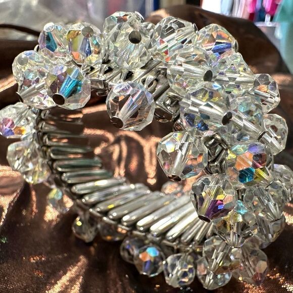 Vintage Japan Crystal women Bracelet –Stretch & Adjustable Crystal Beaded Silver main image 6